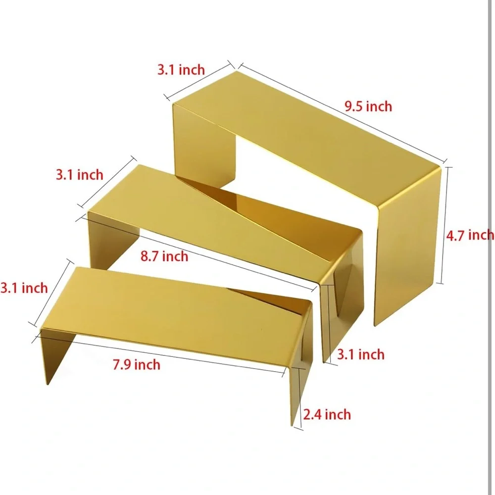 Purse Display Stand, 3pcs Gold Risers Display Stands Stainless Steel